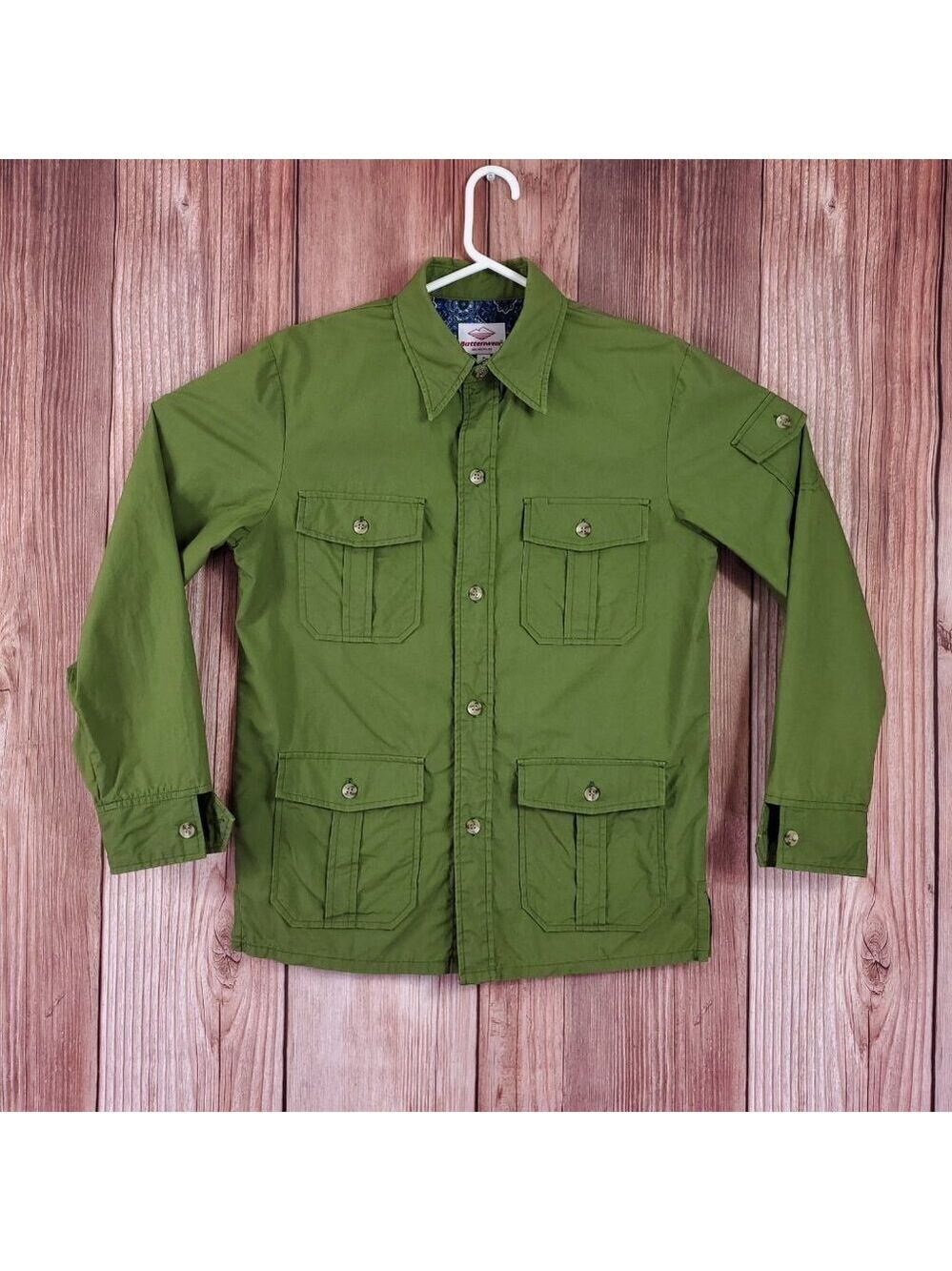 *FLAWS* Battenwear Cutter Shirt Jacket Mens Small Green LS Button Up Made in USA